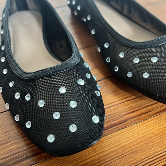 LOFT Chic Black Mesh Sparkling Studded Ballet Flats Size 6 - Picture 4 of 9
